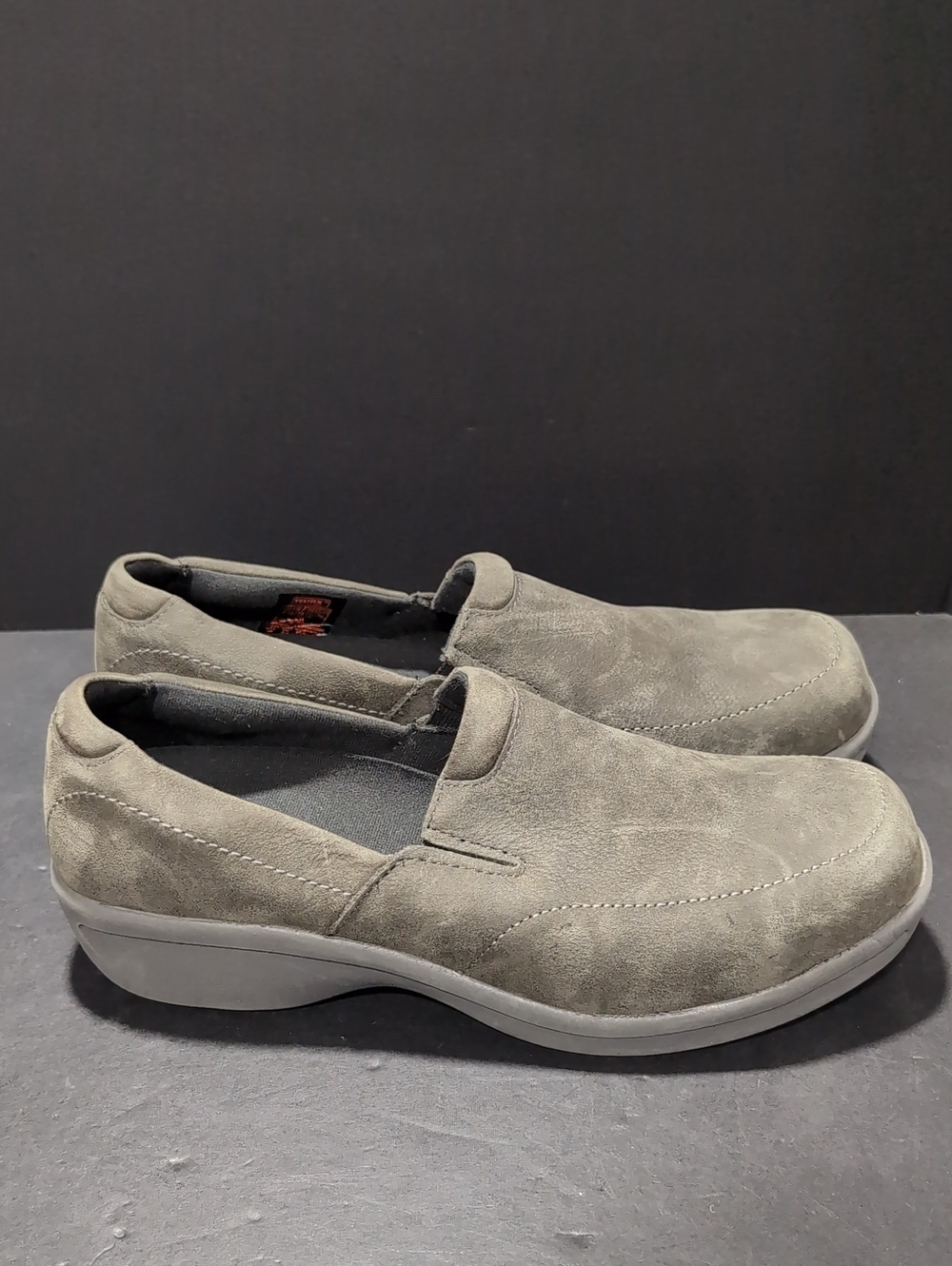 Workx By Red Wing Woman's Gray Leather Steel Toe Slip On Loafers,Size 9M.